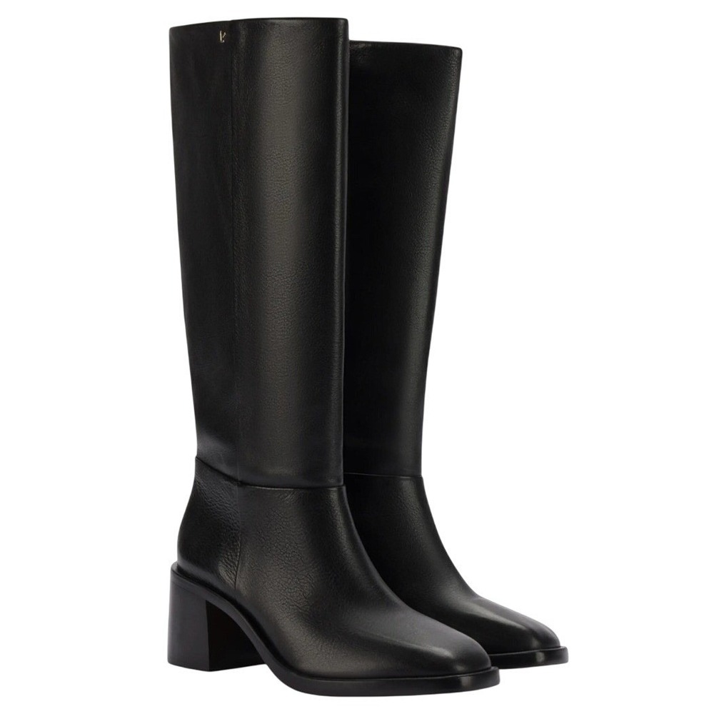 Larroude Ricky Boot Black Leather Tall Pull On‎ Knee High Block Heel Boot Size 9